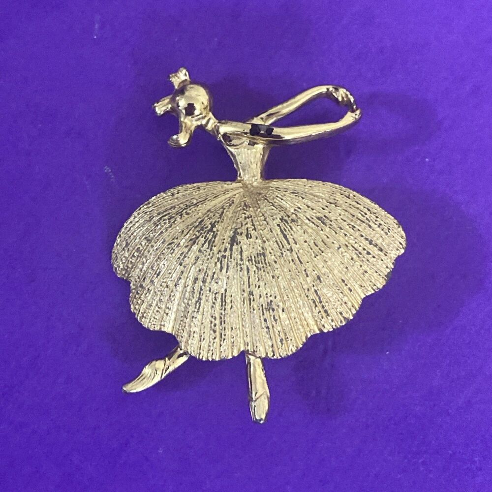 Vintage Unsigned Tortolani? Figural Ballerina Gold Tone Brooch Pin Balletcore